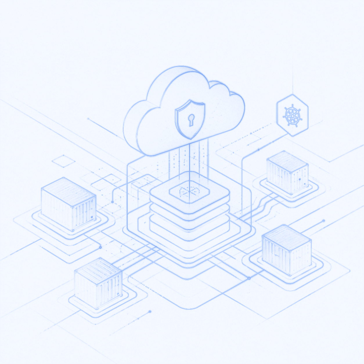Cloud and container security illustration in the site's light Arctic style